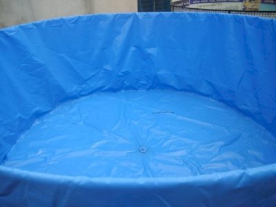 Blue 650 Gsm PVC Coated Tarpaulin Biofloc Fish Farming Tanks
